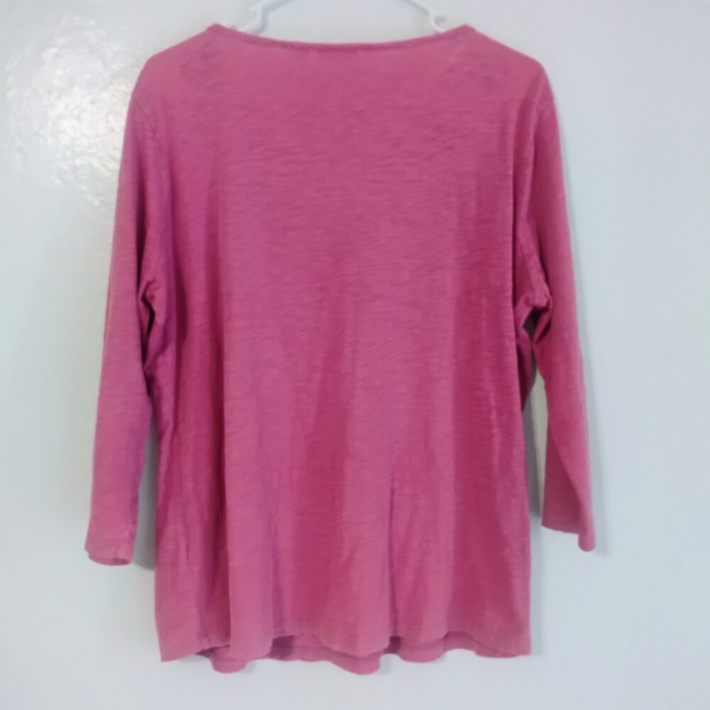 L.L. Bean M Pink Lace Trim Tunic Top Cotton V Neck Shirt - Picture 5 of 5
